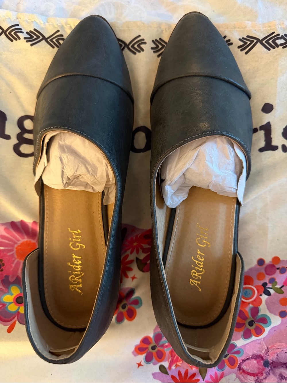 #33 - New - A Rider Girl - Pointed Slip-On Mules in Dark Gray - 10 M